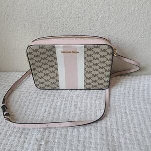 Michael Kors Pink and White Crossbody Bag with Gold Hardware